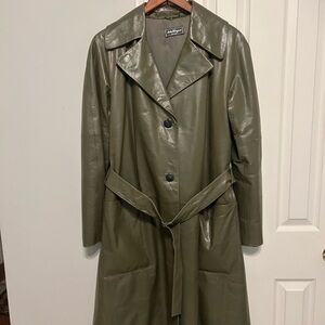Salvatore Ferragamo Olive Green Leather Coat